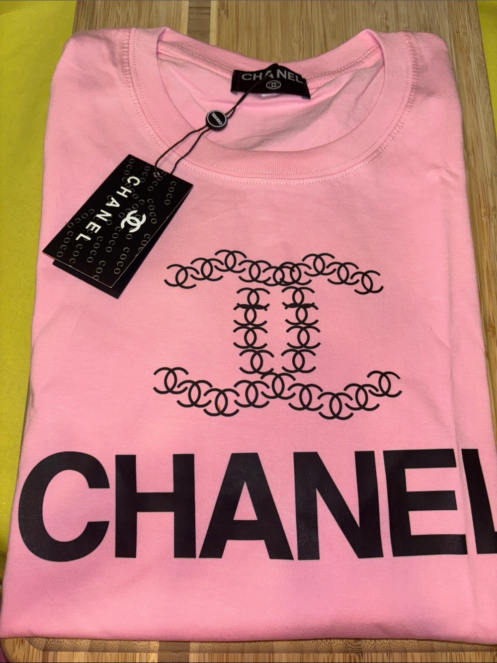 Pink Tee with Black Logo Print